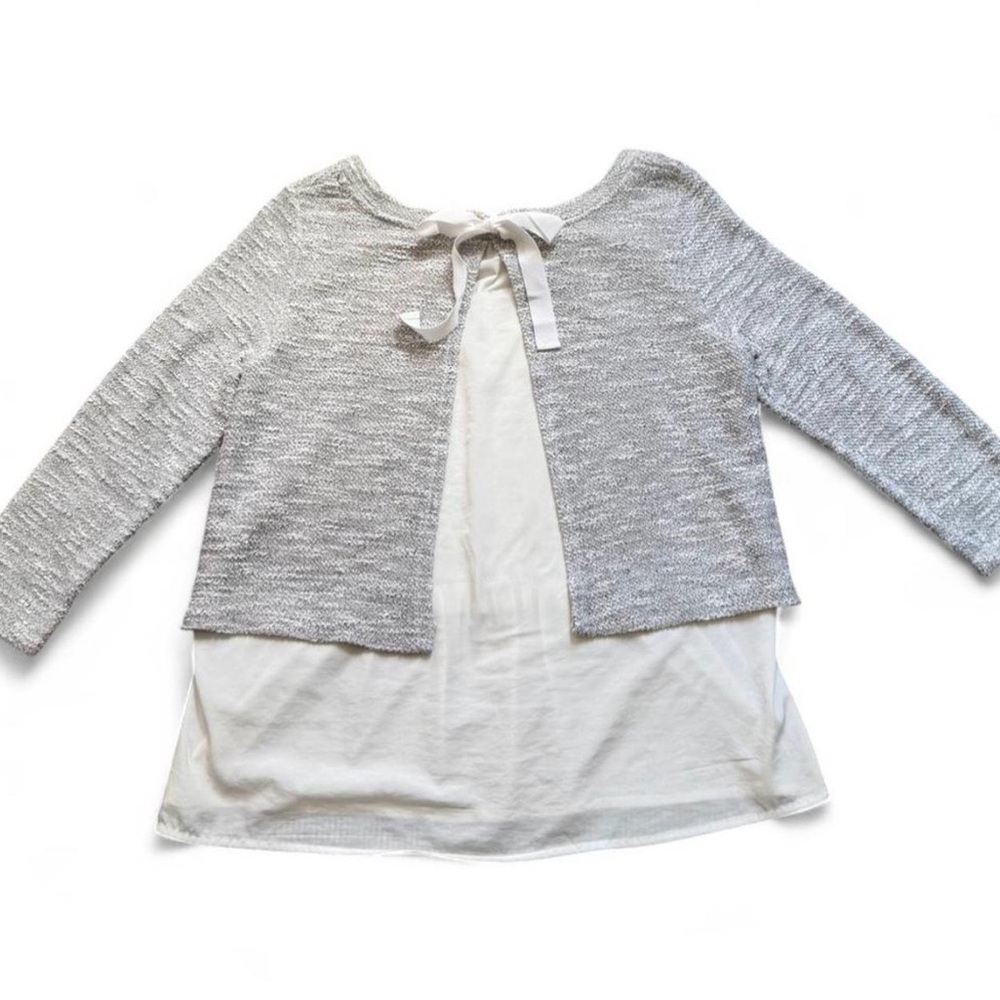 Anthropologie Postmark Gray and Cream Layered Long Sleeve Top - Picture 3 of 5